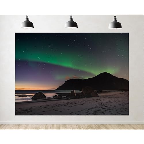 Trykid 9x6ft Northern Lights Beach Backdrop Green Aurora Sky Photography Background Magical Nature Party Decoration Tapestry Photo Booth Prop Fabric