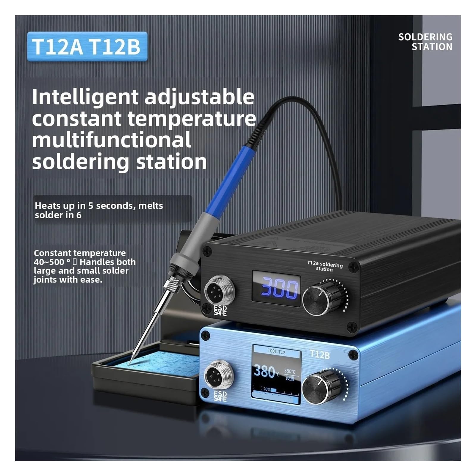 Stazione di saldatura, Stazione saldante SMD Smart Precision T12A T12B, kit ferro intelligente a riscaldamento rapido con display LCD(T12A standard)