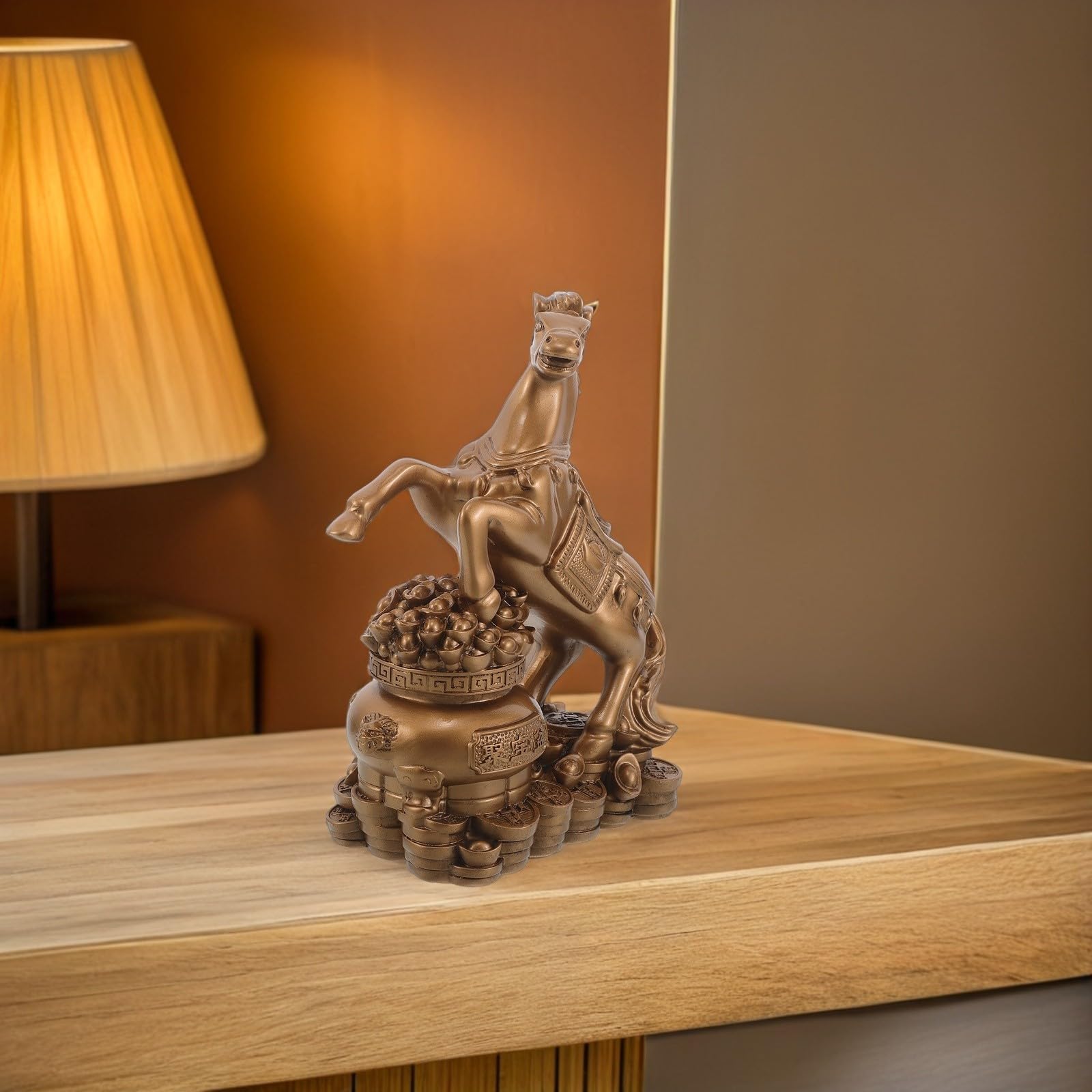 Figura de Caballo del Zodíaco de Resina para Suerte y Prosperidad 18 CM