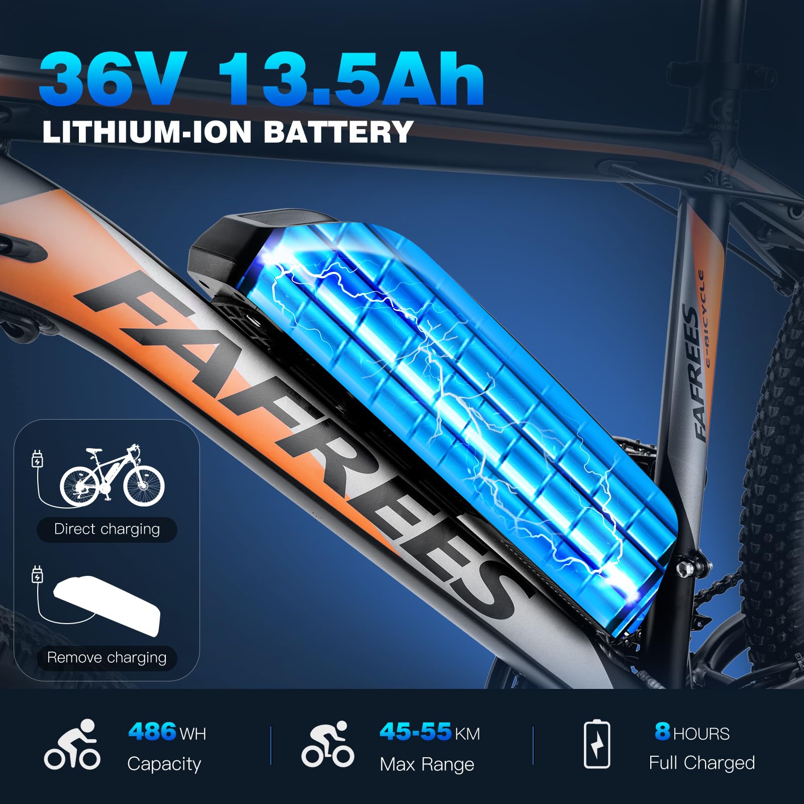Fafrees 26 Hailong One Bici Elettrica EAPC, Mountain Bike Elettrica Uomo Donna 250W con Pedalata Assistita, Rimovibile Batteria 36V 13.5Ah, 21 Velocità (Nero, Lucchetto a catena, Colore e Accessori)