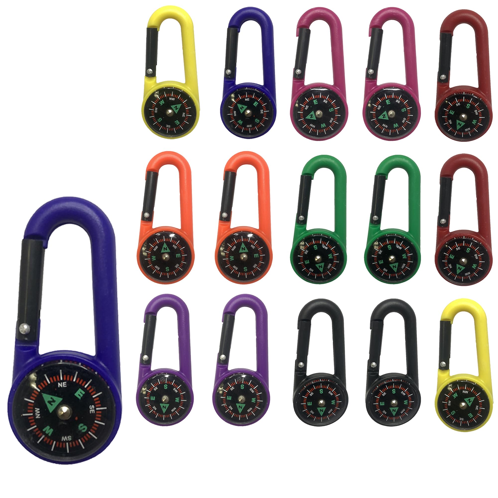 WAURCSY 16 PCS Small Keychain Compasses,Compass Carabiners Bulk Small Pocket Magnetic Compass Keychain Outdoor Survival Compass Hiking for Kids Adventure Camping Party Favors,8 Colors