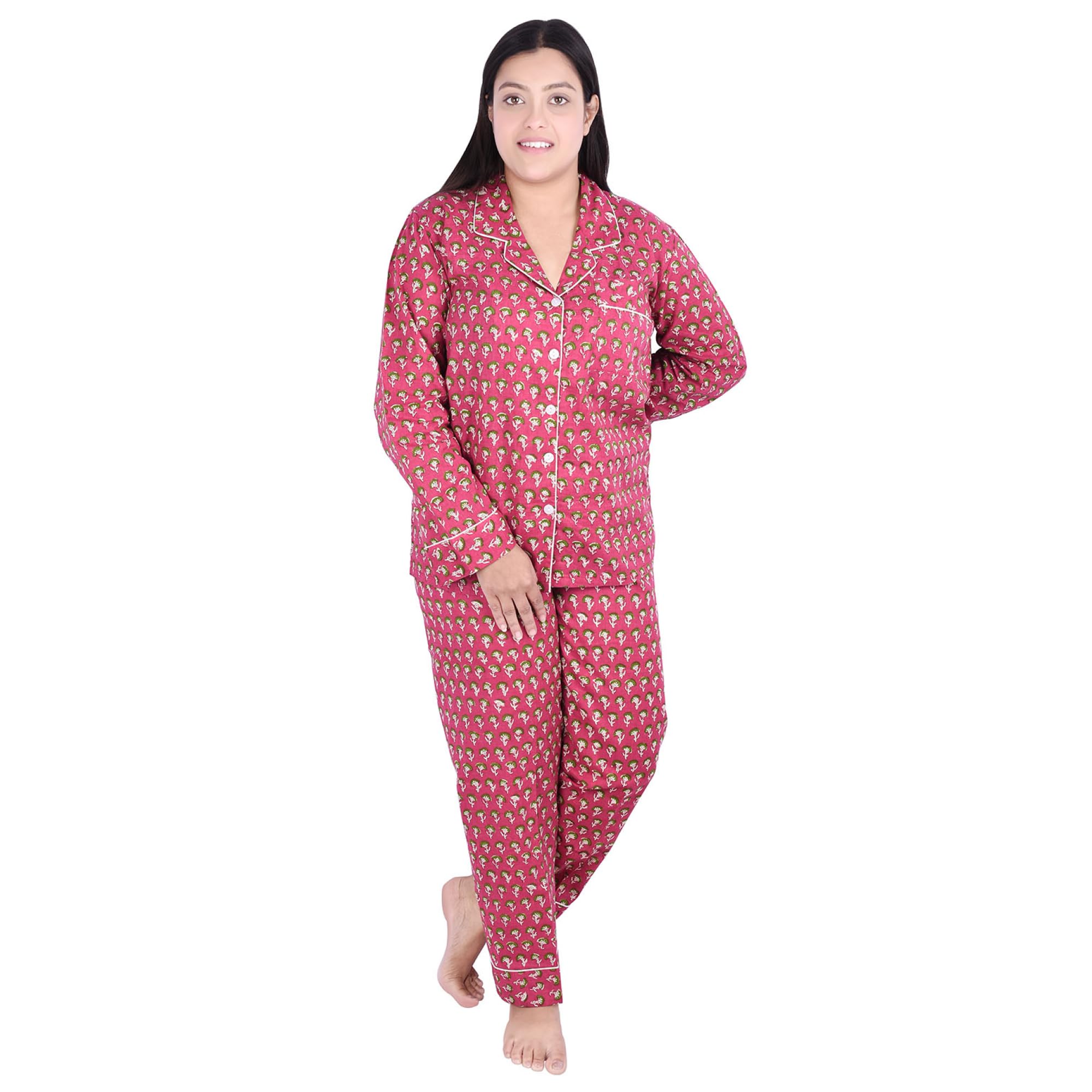 Conjunto de pijama de algodón para mujer, conjunto de pijama de algodón de lujo para mujer, conjunto de pijama elegante y cómodo de manga larga, rosa, 90