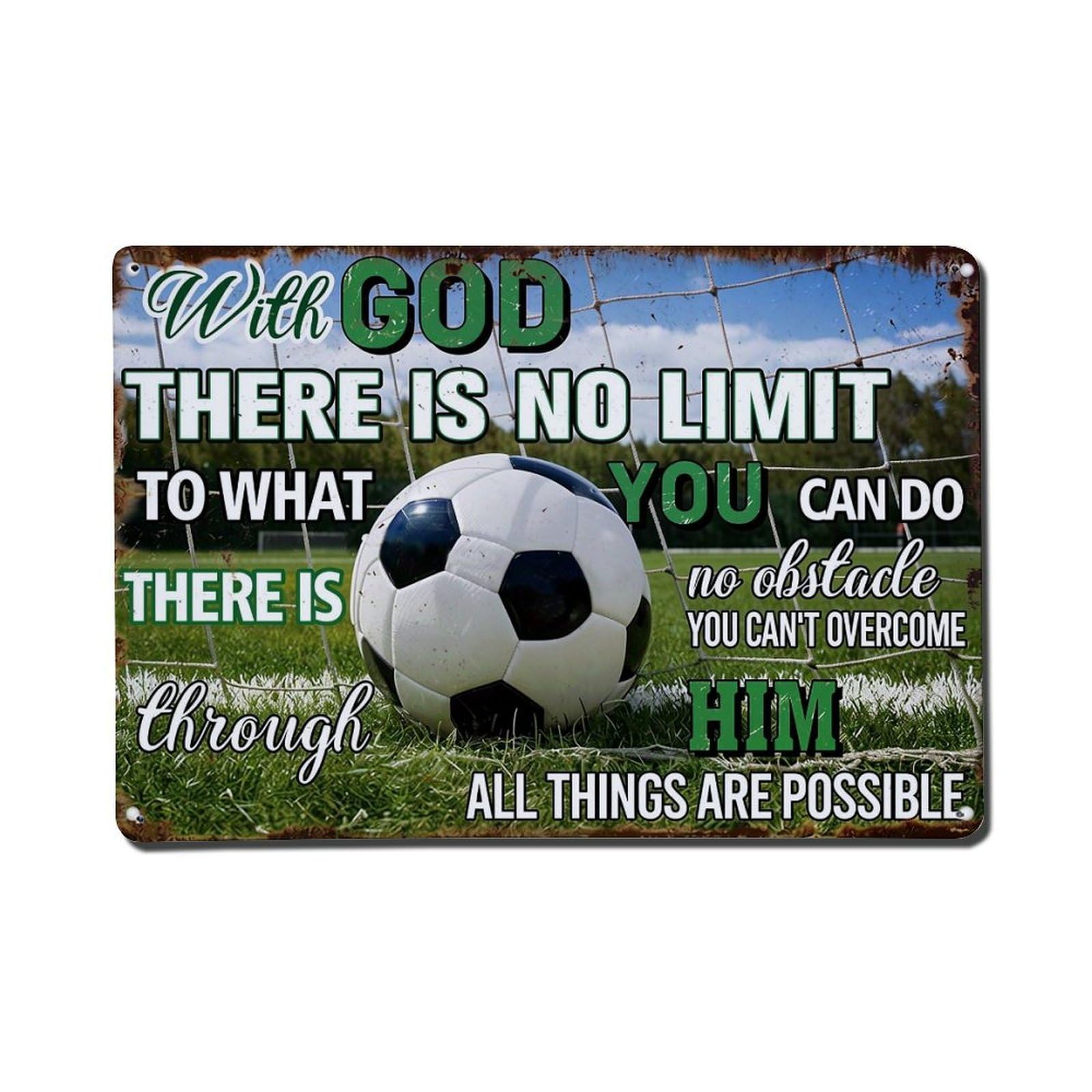 Soccer Ball With Inspirational Text Vintage Tin Sign Retro Metal Wall Decor Metal Poster, Home Bar Garage Farmhouse Cafe Wall Art Decoration 8x12Inches