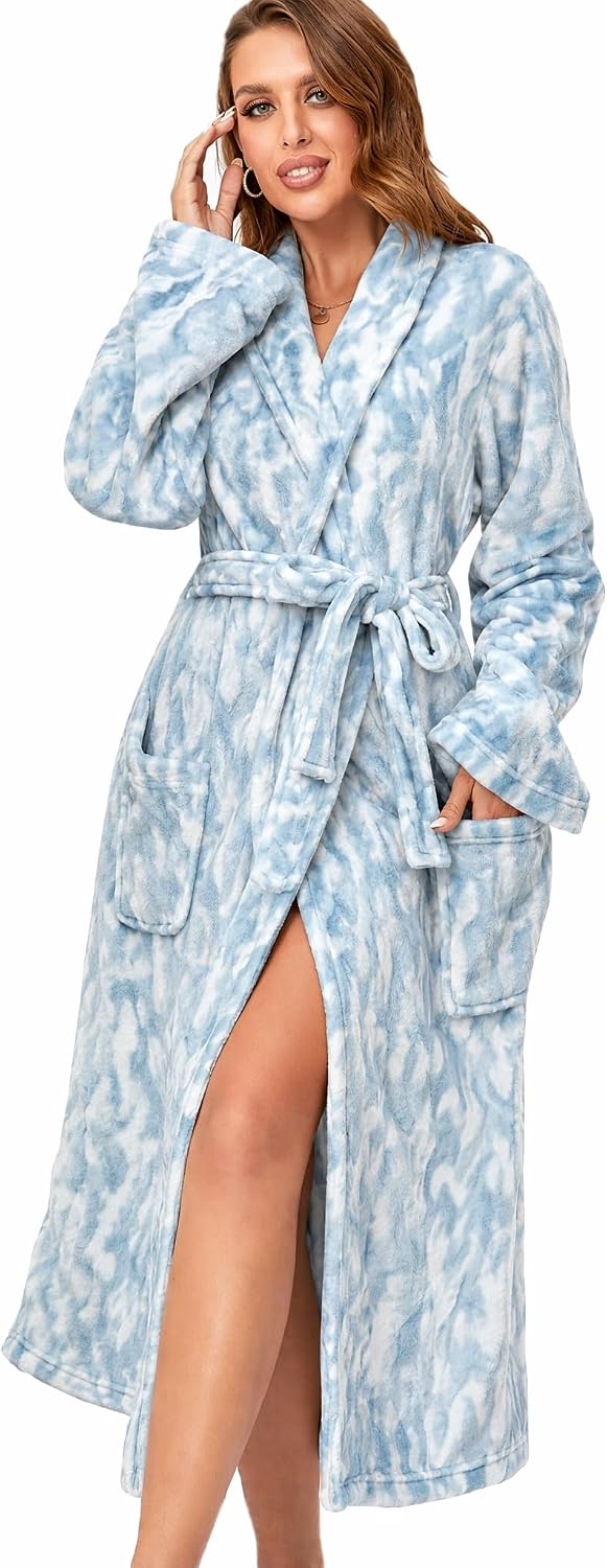 RONGTAI Womens Bathrobe Ladies Fleece Plush Warm Long Robes Fleece Nightgown Sleepwear