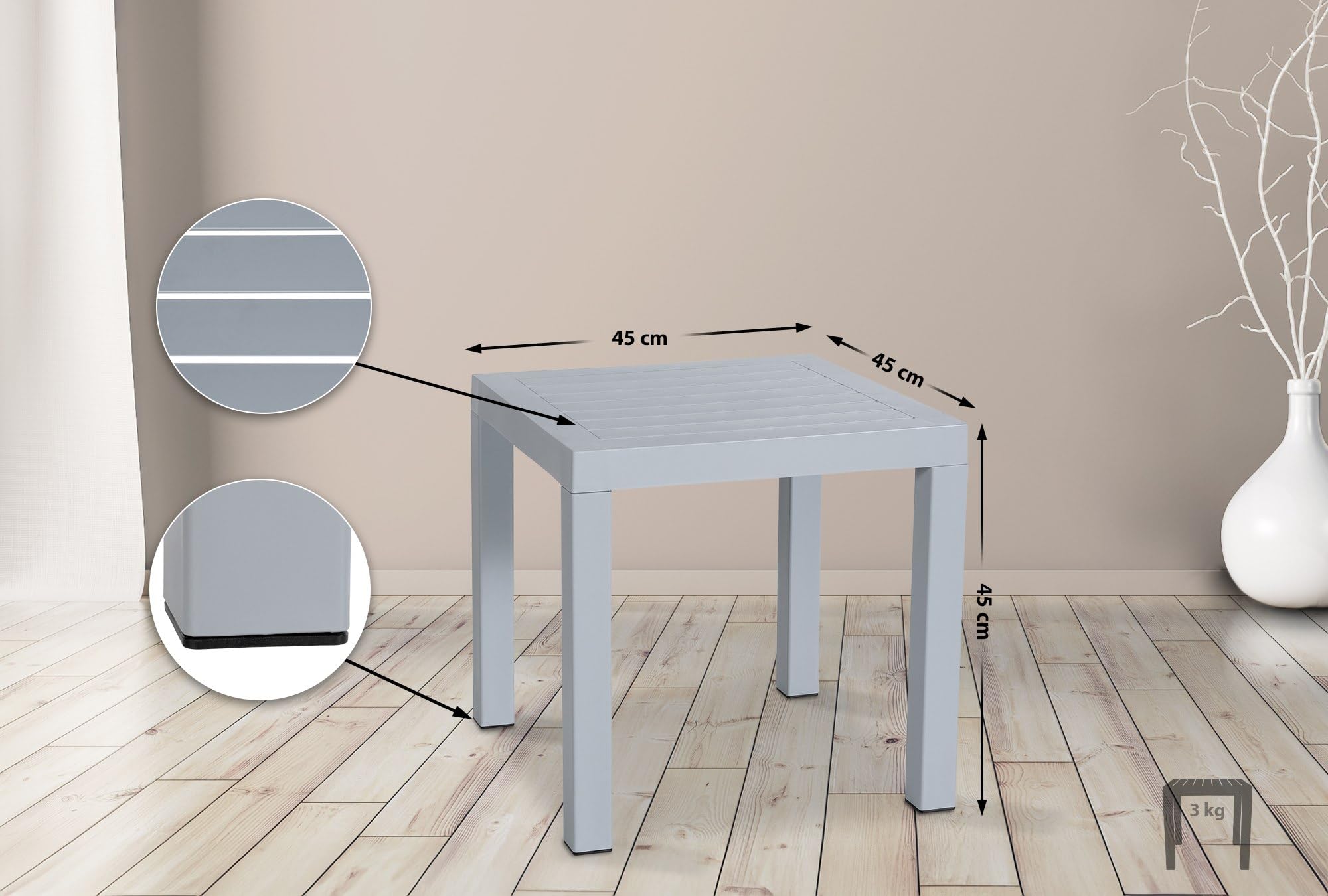 CLP Tavolo Giardino Quadrato Ocean Polipropilene Tavolino Giardino Plastica Resistente UV Grigio
