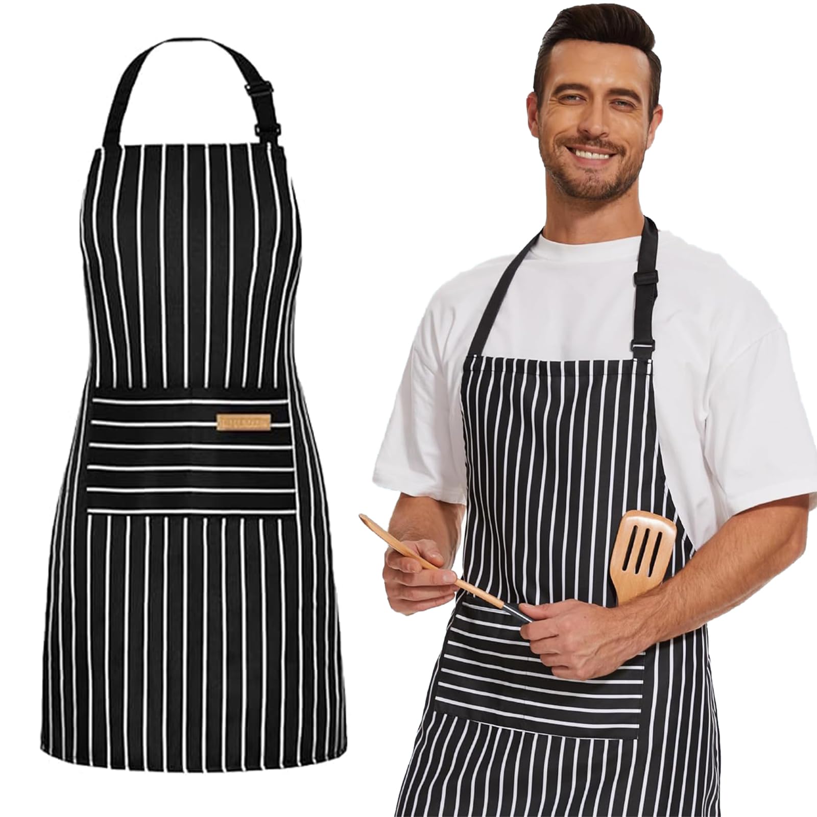 WNXBFO Apron for Unisex Adjustable Grilling Aprons for Men and Women Pockets Cooking Kitchen Chef Black Apron