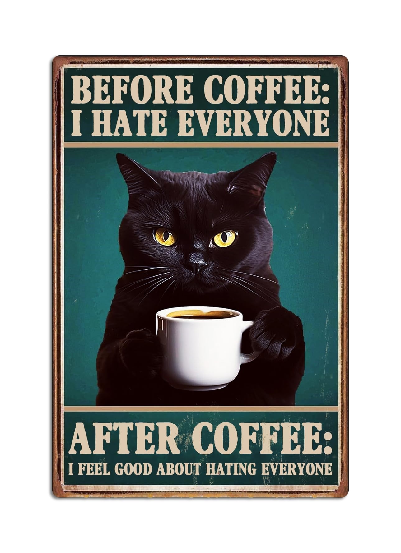 Inga Cat Vintage Targa di latta Black Cat Coffee Co Bar Cafe Toilette Bagno Garage Soggiorno Metallo Segno Per Casa Cucina Decorazione Parete 20,3 x 30,5 cm