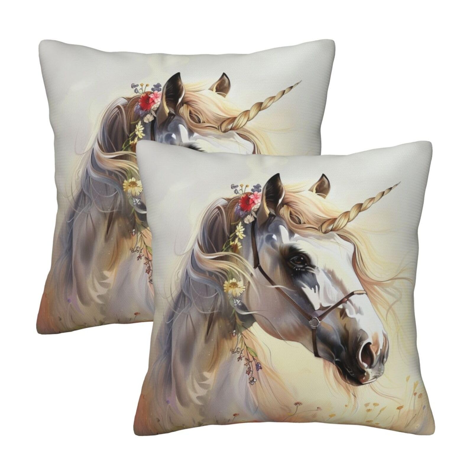 Cute Horses Throw Pillow Cases 2 Pack Square Pillowcases Soft Pillow Protectors for Couch Livingroom Sofa Bed Office Car,30x30 CM