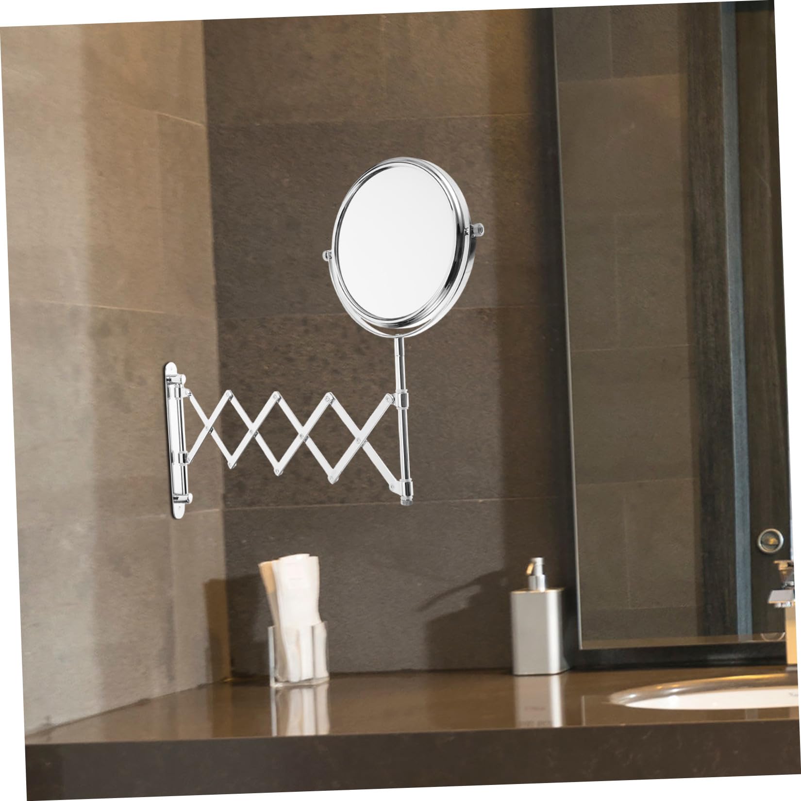 Zerodeko Specchio da Bagno Rotondo Estensibile e Girevole a 360 Gradi da Parete Ingrandimento 3x Struttura in Metallo Argento per Trucco e Toelettatura
