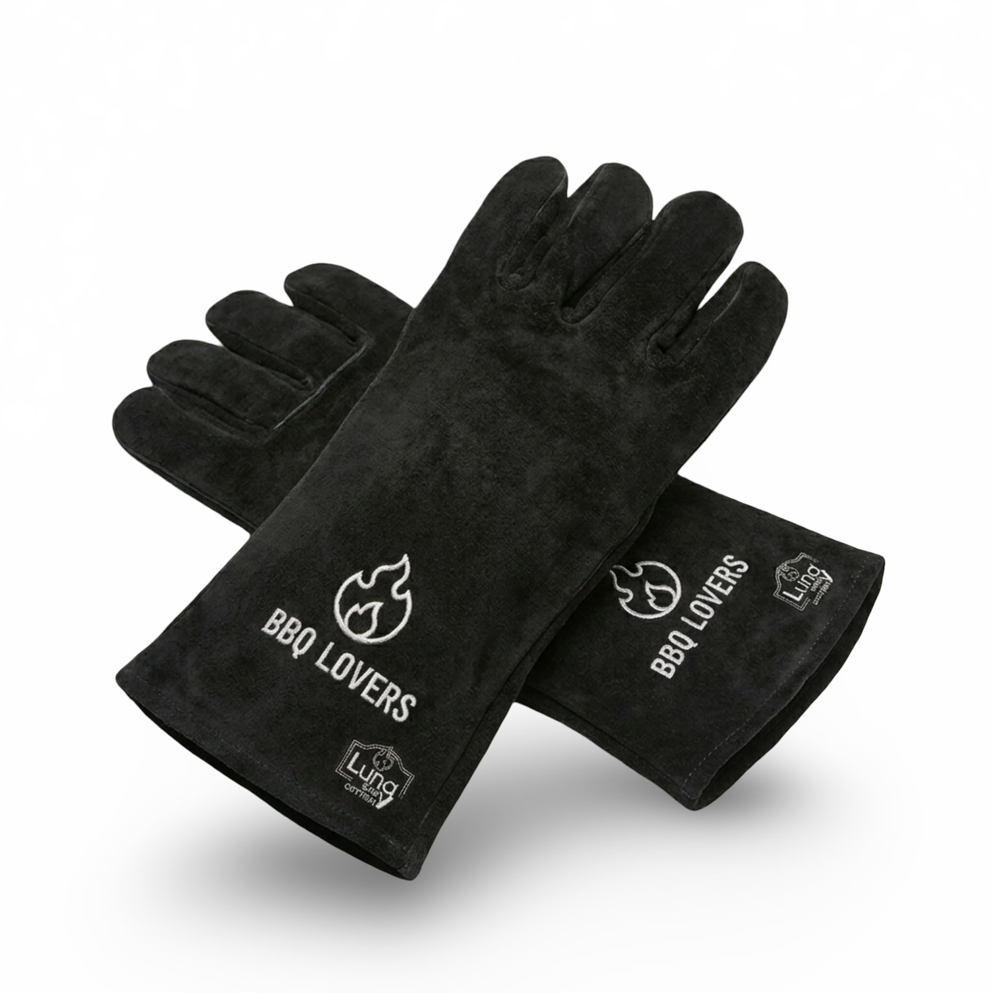 Guantes profesionales BBQ Lovers de piel de ante negra, resistentes al calor EN 407, guantes largos para horno y parrilla para protección del antebrazo, accesorios para barbacoa para hombre