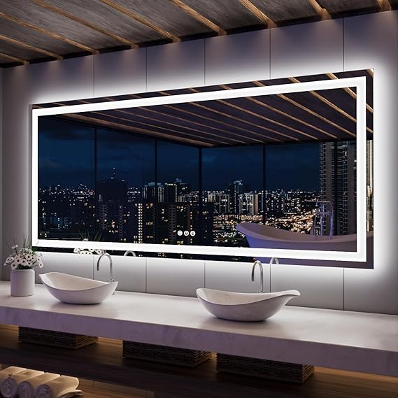 ISKM LED Mirror for Bathroom Lighted Vanity Mirror for Wall Front Lights + Backlit LED Bathroom Mirror Anti-Fog Tempered Glass ETL Listed (Front and Backlit, 84'' x 40'')
