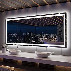 ISKM LED Mirror for Bathroom Lighted Vanity Mirror for Wall Front Lights + Backlit LED Bathroom Mirror Anti-Fog Tempered Glass ETL Listed (Front and Backlit, 84'' x 40'')