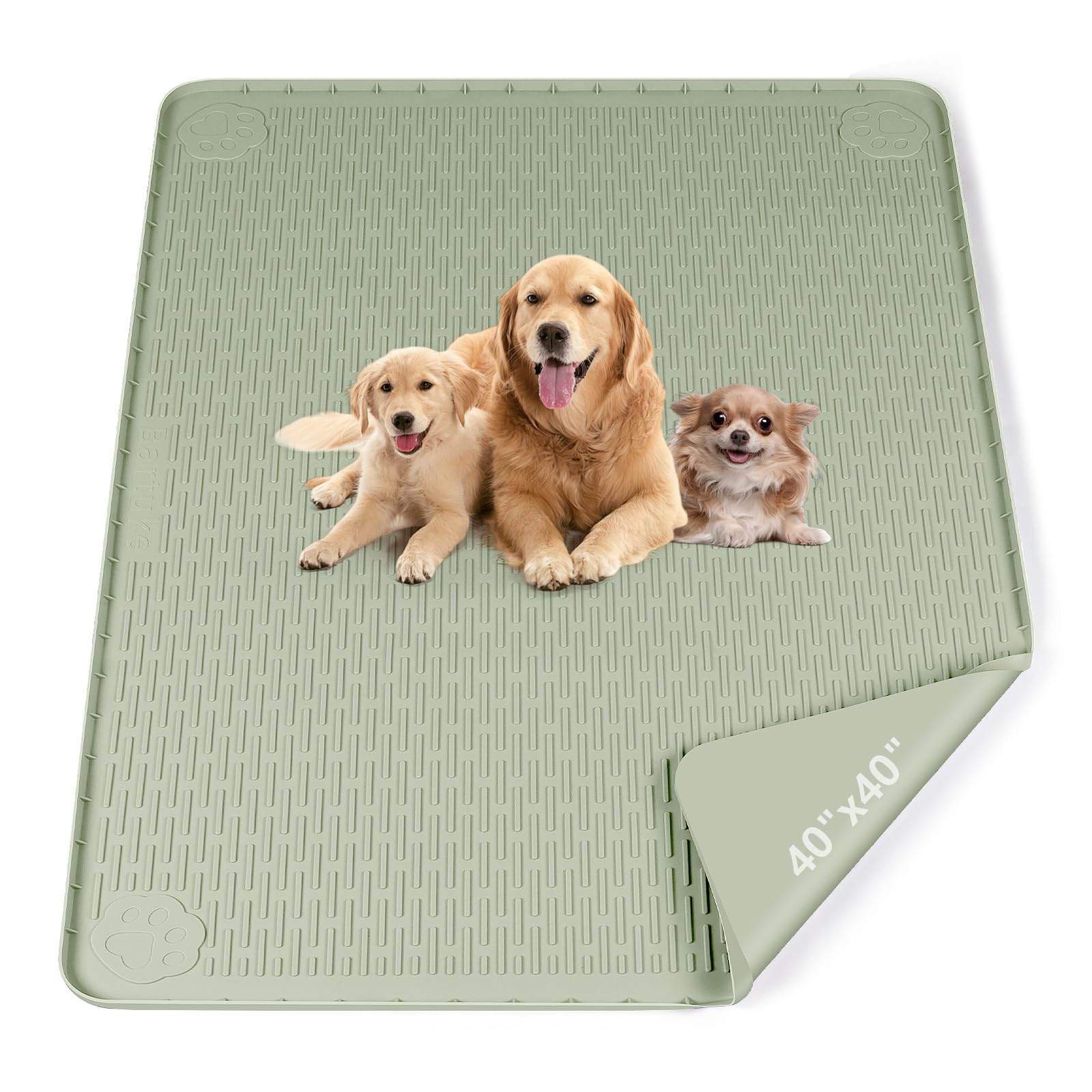 Bartuke Pee Pads for Dogs, 40" x 40" Extra Large Reusable Silicone Mat, Washable Puppy Training Pads for Potty Training, Non-Slip, Leak-Proof, Indoor Floor Protection (Green)