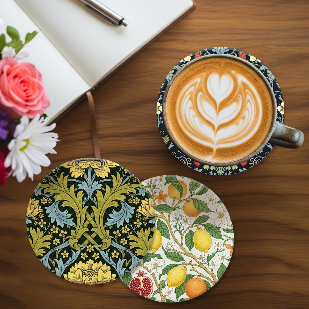 Set Di 4 Sottobicchieri In Ceramica Con Motivo Mucca Delle Highland E Fiore, Fondo In Sughero, Diametro 10,2 Cm, Per Tazze E Bicchieri