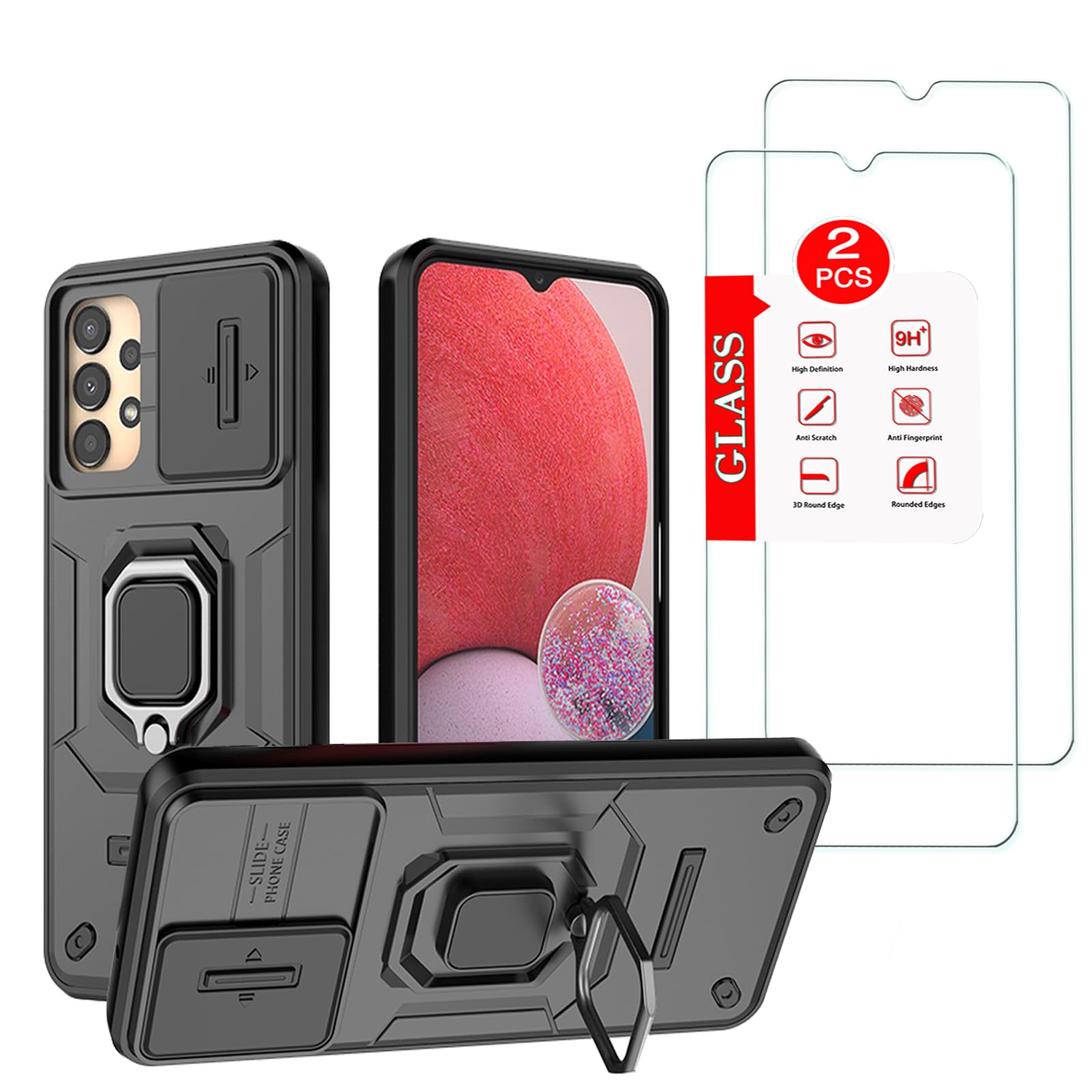 Anvzle for Samsung Galaxy A13 5G / A13 4G Case with [2 Pack] Tempered Glass Screen Protector, for Galaxy A13 [Military-Grade] Protective Armor，Lens