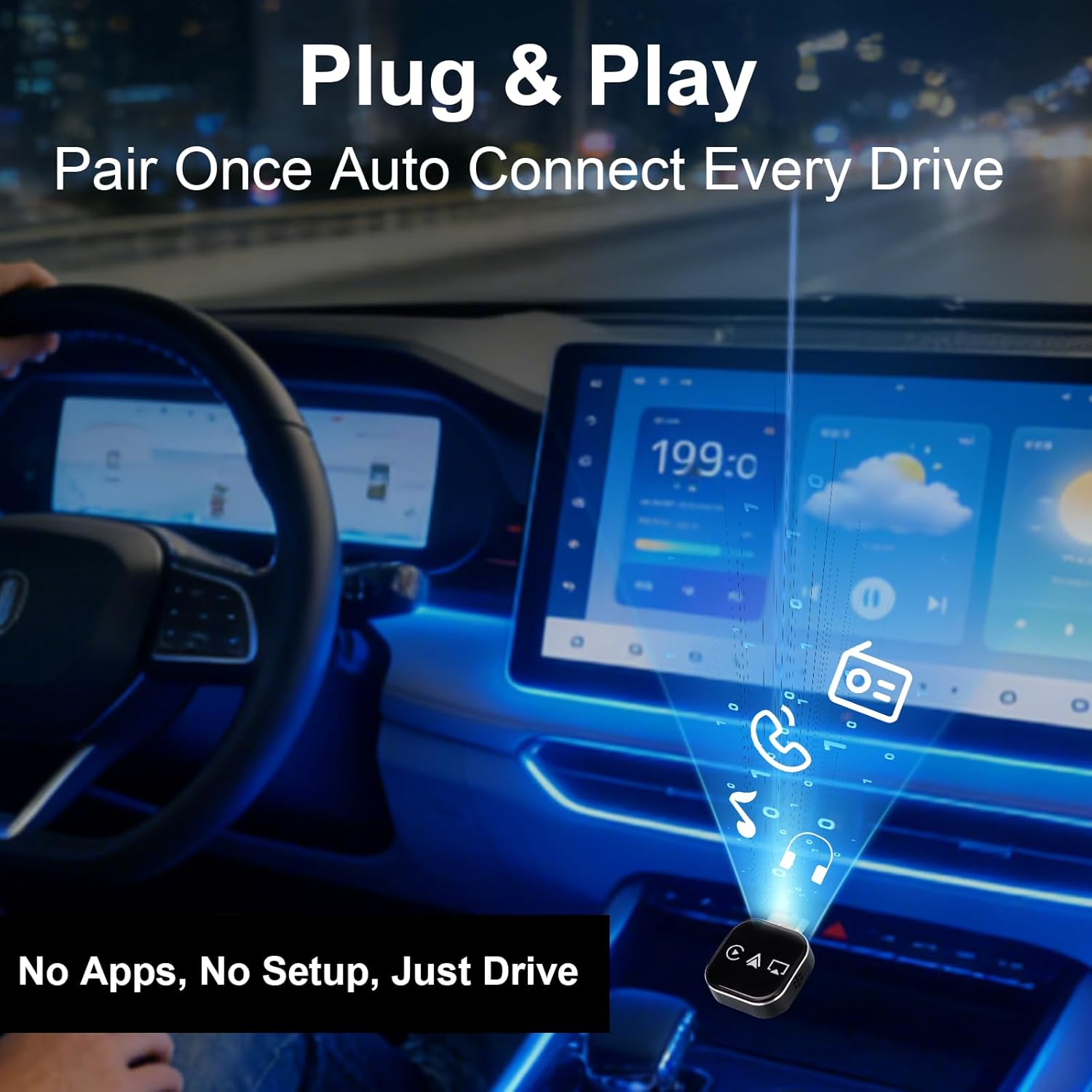 2026 Upgrade 3 in 1 Wireless Carplay Mirror Link Adapter for iPhone/Apple/Android Phone to Car Screen, Auto Connect-Black