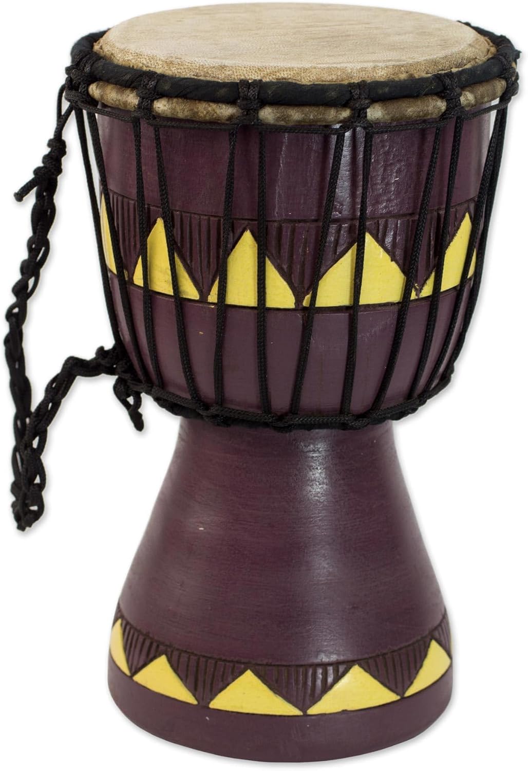 Novica Decorative Wood Djembe Drums, Purple and Leather 'African Aubergine'