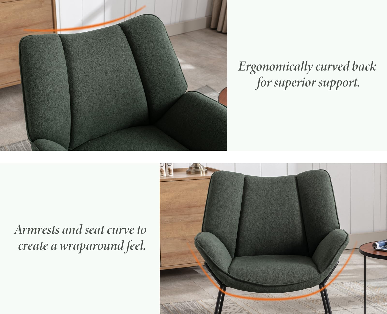 Ya-Home Poltrona Imbottita Sedia da Salotto Moderno con Gambe in Metallo Poltroncine Salotti in Tessuto di Lino Poltroncina con Braccioli per Camera da Letto/Soggiorno, Verde