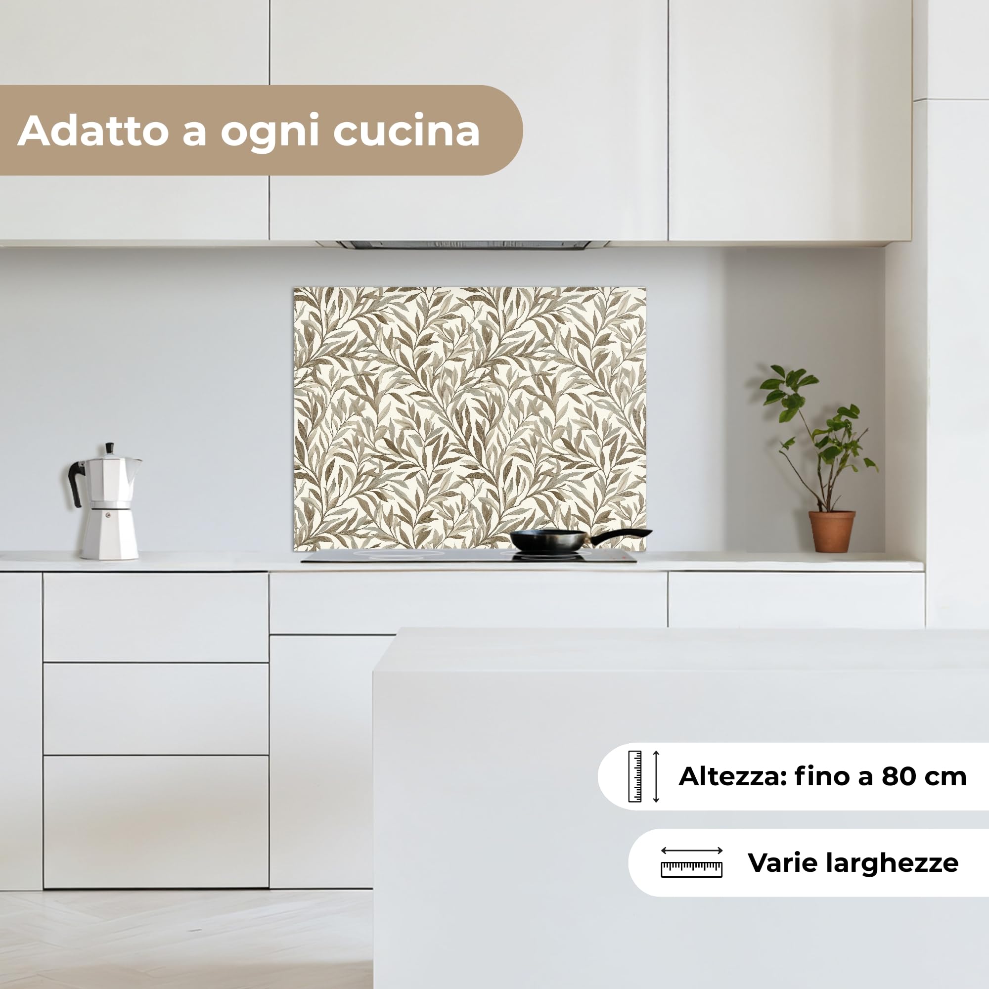 KitchenYeah© Paraschizzi Cucina Adesivo 50x70 cm Pannello Parete Paraspruzzi Lavandino Decorativo Rami - Botanico - Taupe
