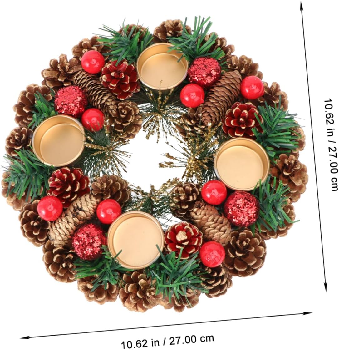 Ciieeo Christmas Candlestick Garland 27cm Handmade Wreath Decorative Candleholder for Desktop Home Seasonal Decor