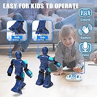 Vista 2 de STEMTRON Juguetes robot para niños, robot programable de control remoto con detección de gestos, control de voz y cara LED, 15 3/4 pulgadas (azul)