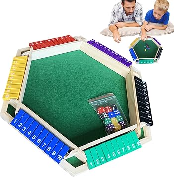 Wooden Board Game, 16 Dice Shut the Box Game, Wooden Board Table Math Game, Shut the Box Dice Game for 1-6 Players, Classic Tabletop Version and Pub Board Game, Family Classroom Home Party and Pub