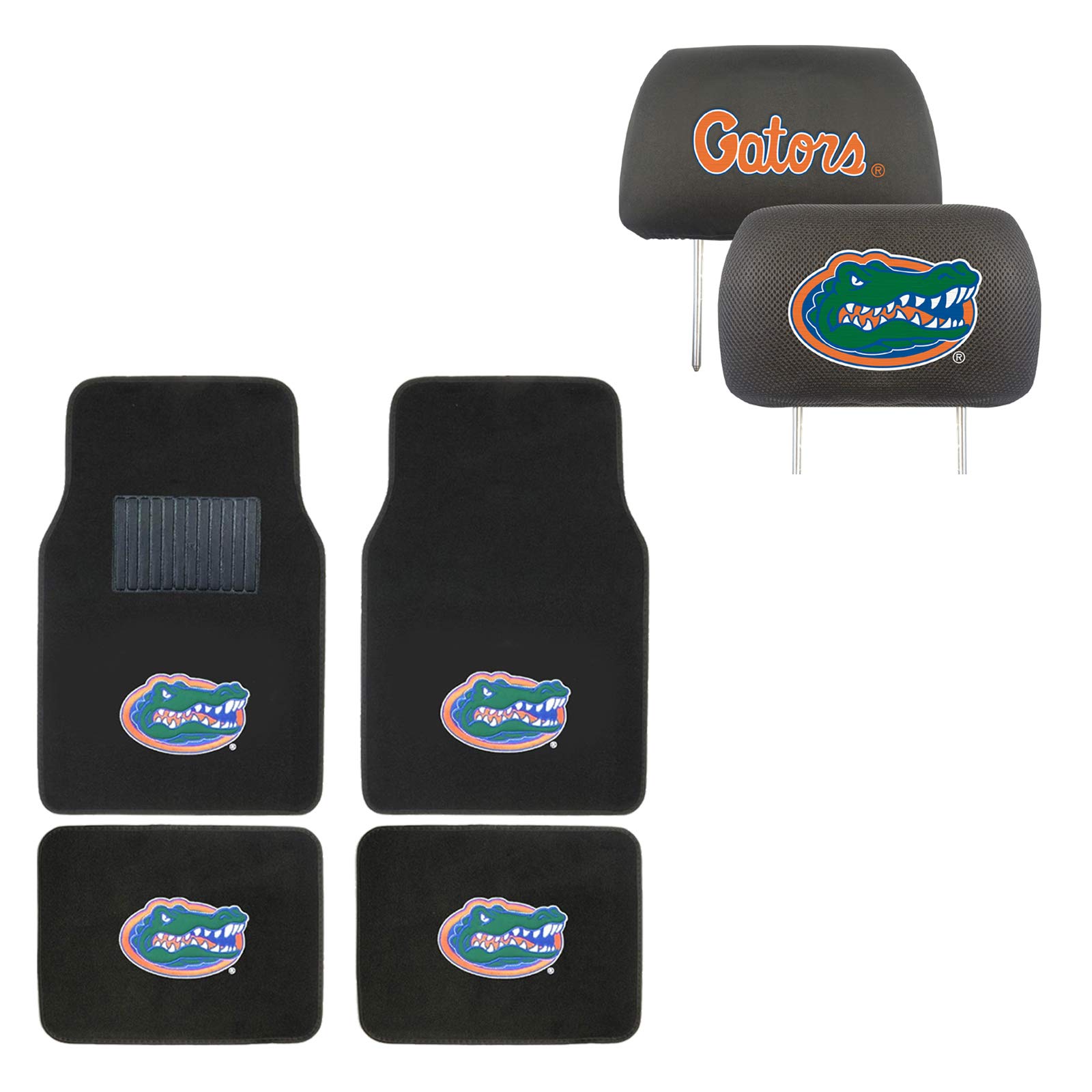 AAC FANMATS NCAA Carpet Floor Mats Bundle with Head Rests for Florida Gators Fans Officially Licensed(6 Items)