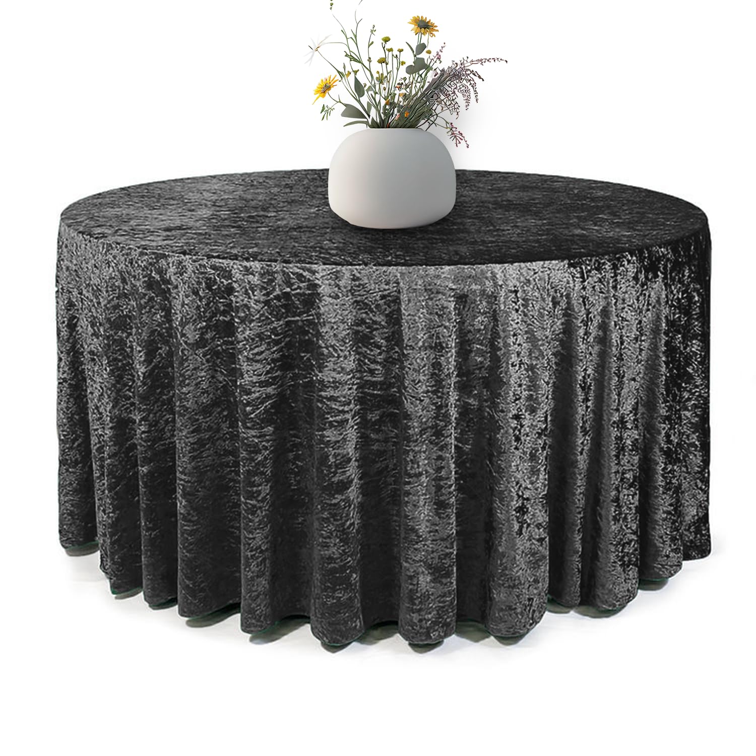 Elegant Event Essentials - Round Crushed Velvet Table Cover - Table Cloth For Wedding Events, Banquet, Kitchen, Birthday, Dinner Party - Soft Fabric - Wrinkle-Resistant - Black- 90 Inch (225 cm)