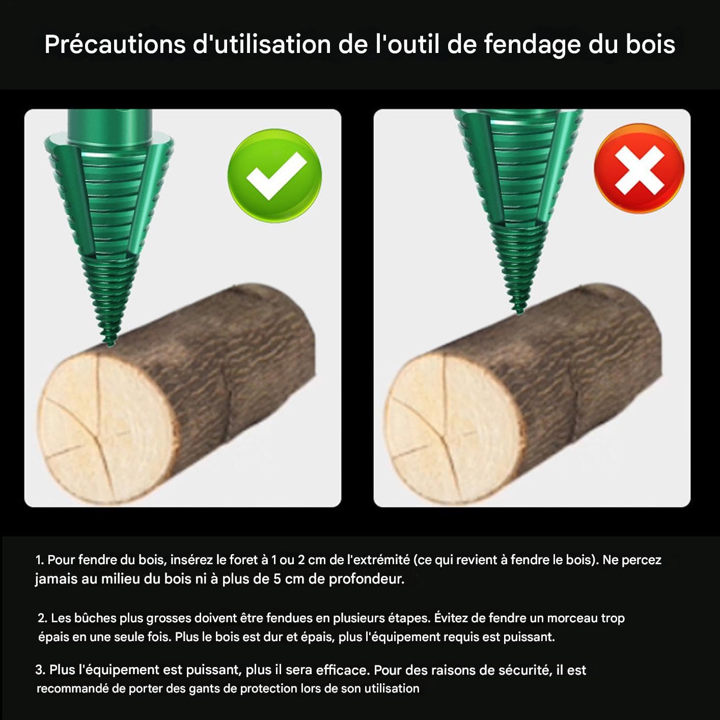 Fendeur De Bûches Outil fendeur à cône de vis amovible | Embout Fendage À Vis Pour Vos Travaux Extérieurs, Camping, Ferme, Assemblage De Meubles, Dessouchage, Réparations Maison