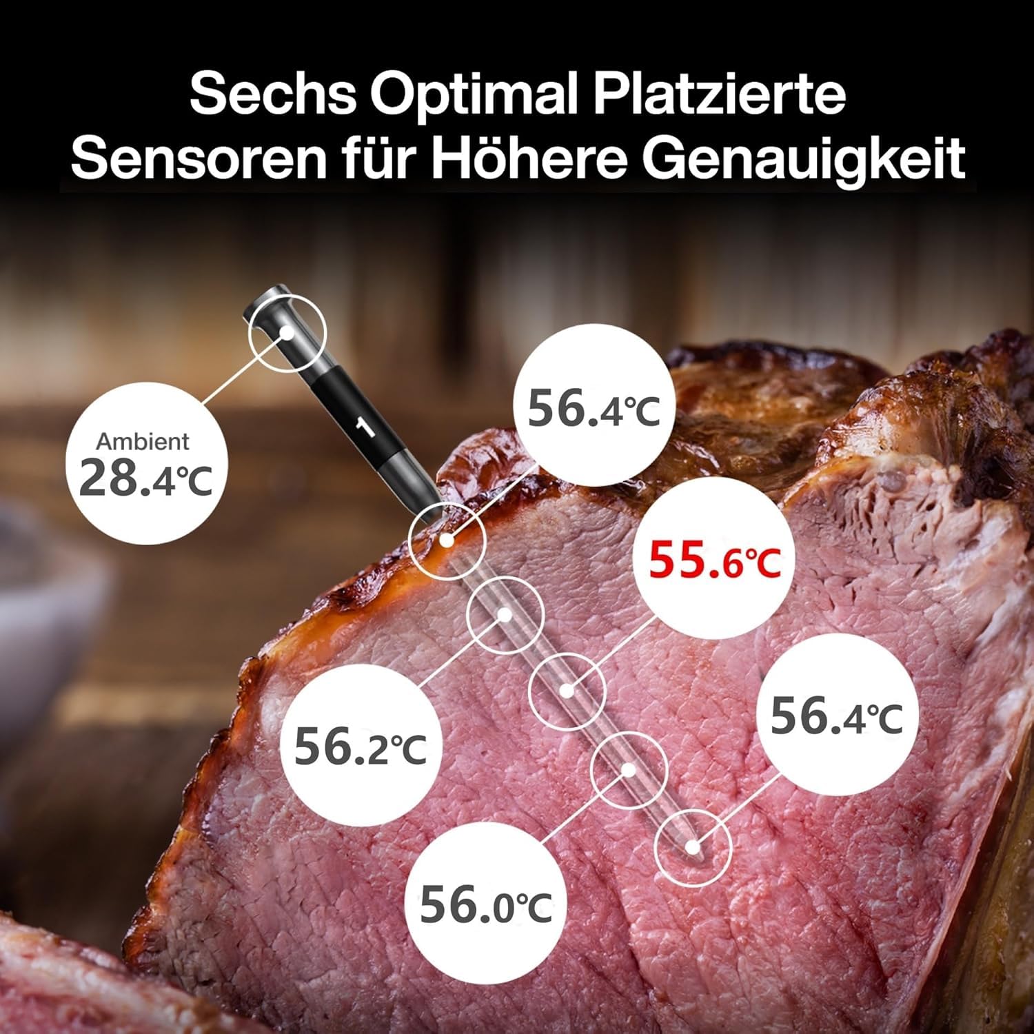 ThermoMaven Smartes Fleischthermometer Kabellose mit Basisstation, Bluetooth & WLAN, 2 Fühler, 6 Sensoren, NIST-zertifiziert, große, stabile WLAN-Reichweite, für Smoker, Backofen & BBQ, Goldgelb
