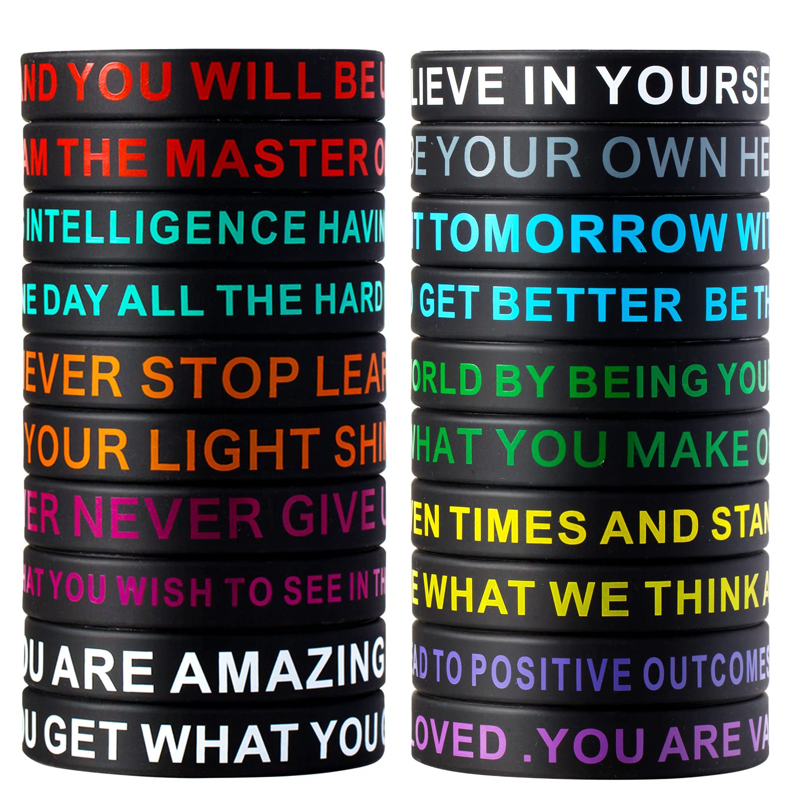 IDREAMBANDIDREMABAND Motivational Quote Rubber Wristbands Colored Inspirational Silicone Bracelets Stretch Unisex Wristbands for Men Women Teens, 20 Styles (Medium-60PCS, Dark), Medium-60PCS