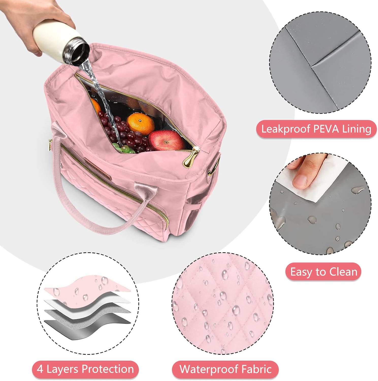 Lunch Bag Lunch Box Women - Leakproof Insulated Lunch Cooler Bag for Women - Large Lunch Tote Bags Adults, Pink - Image 2