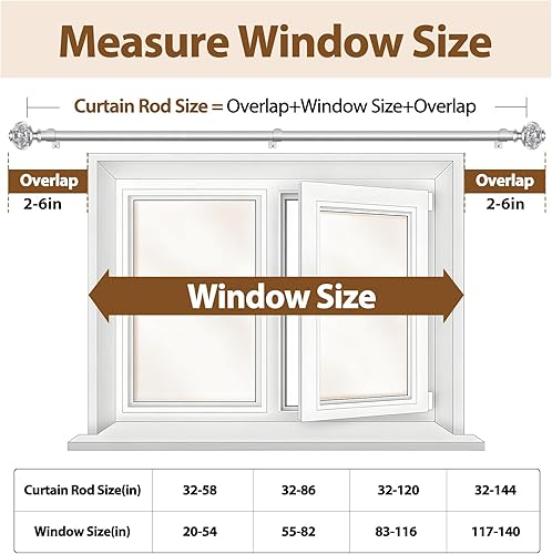 Miniatura 7 de Barras de cortina plateadas para ventanas de 48 a 84 pulgadas, USFOOK barras de cortina telescópicas empalmables de 78 pulgadas de 32 a 86 pulgadas,