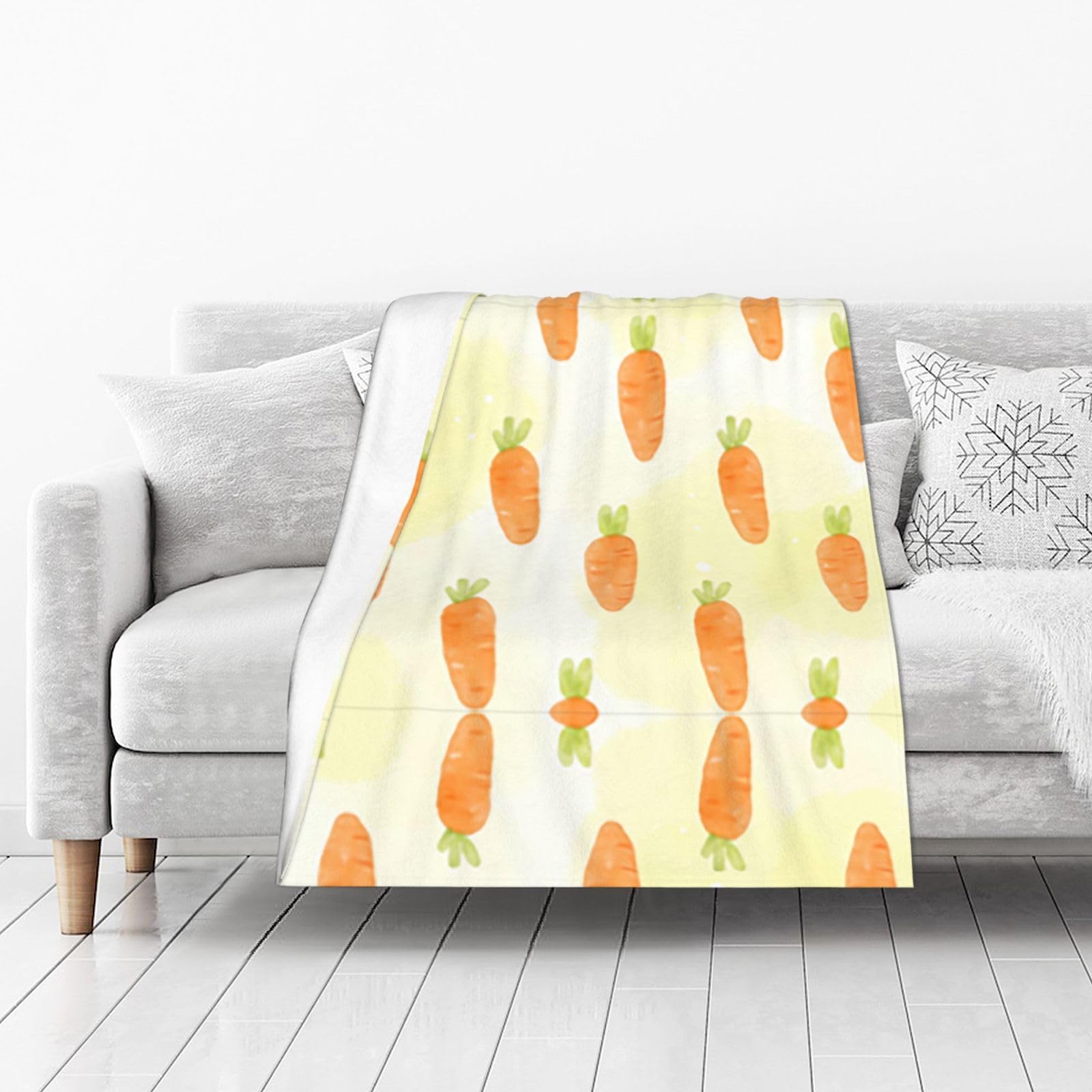 DUYIOKH Orange Carrot Print Thick Throw Blanket, Blanket for Couch Bed Warm Travel Blanket for Camping Movie Night