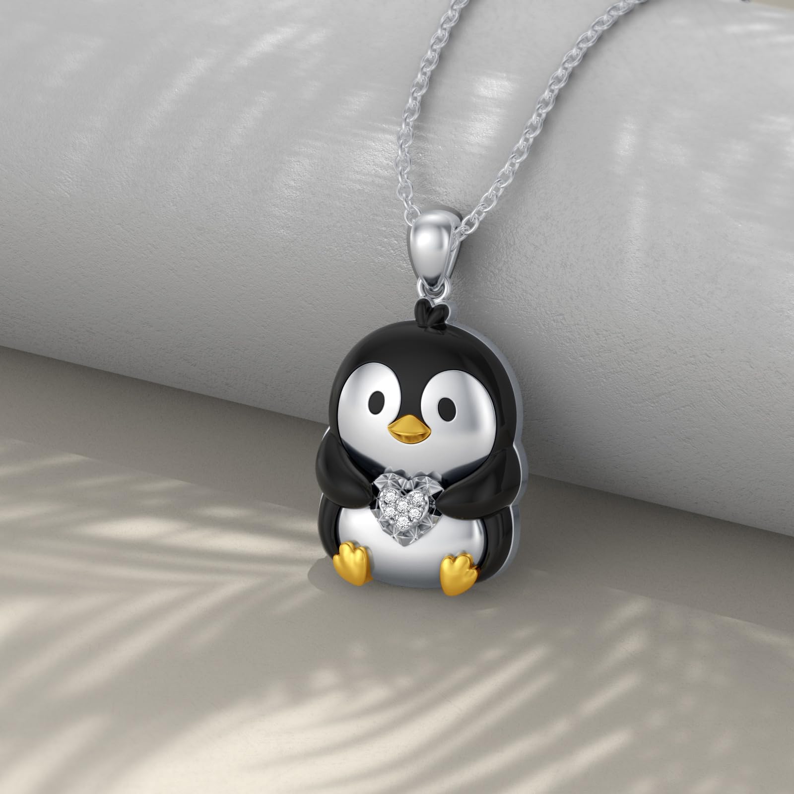 Diamant Pinguin Kette für Damen 925 Sterling Silber Penguin Anhänger Halskette mit Lab-Grown Diamant Schmuck Geschenke