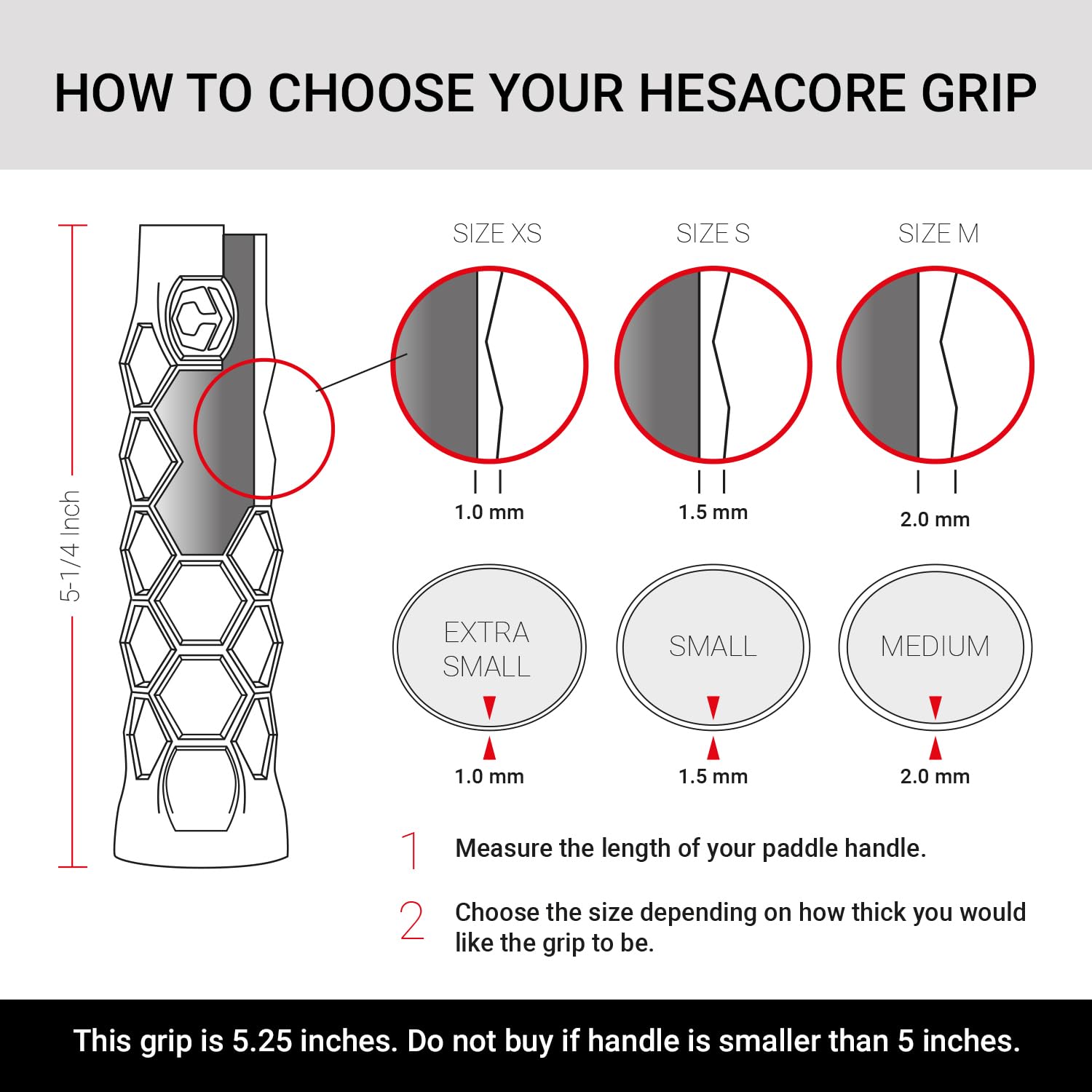 Hesacore Padel Racquet Carbon Grip - 5.25in - Supports Tennis Elbow, Enhances Grip Strength, Reduces Vibration with Finger Support and Anti-Sweat - Small