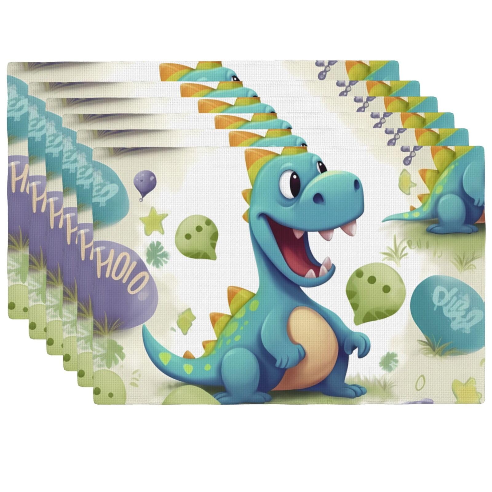 Sets de table en lin synthétique dinosaure résistants à la chaleur 4 pièces