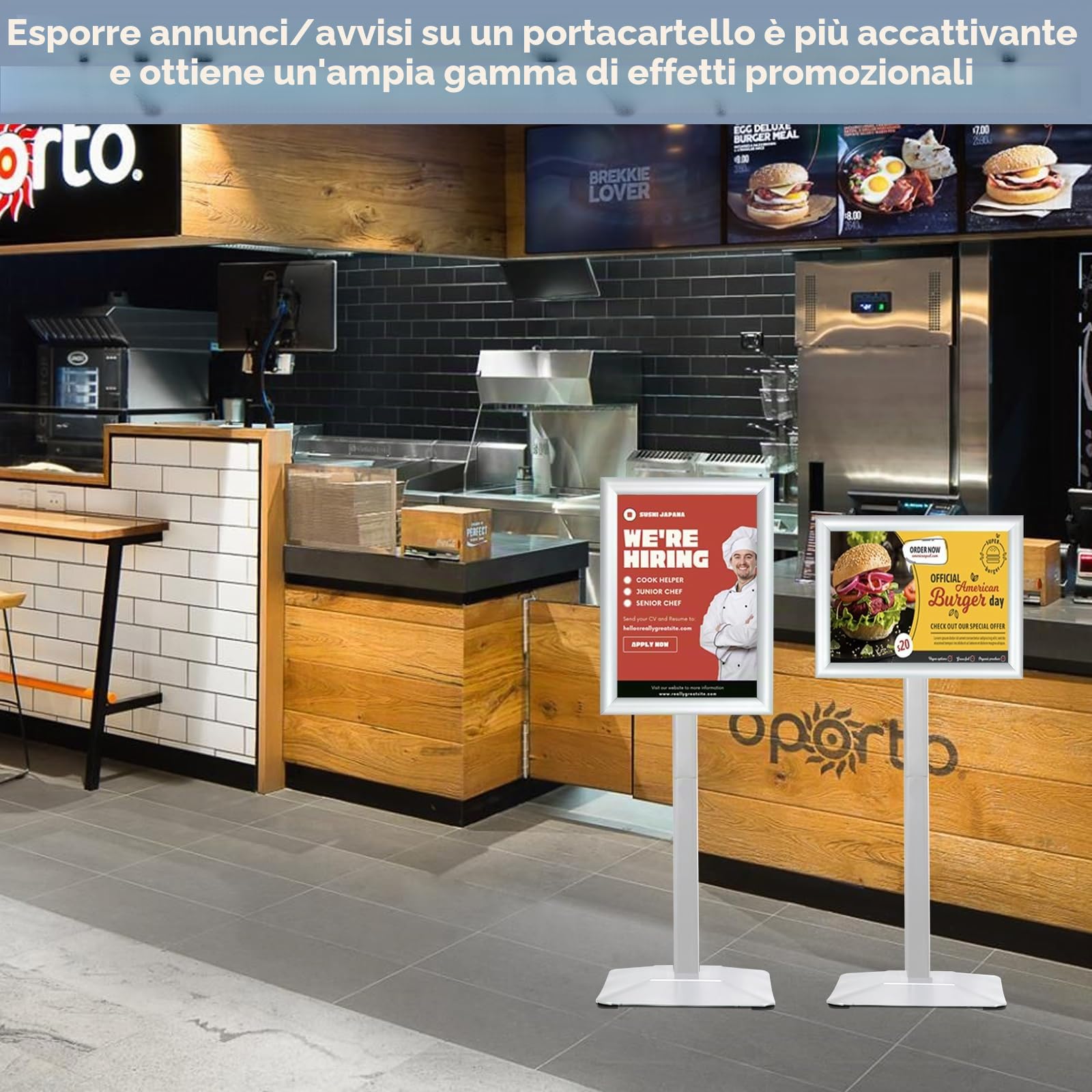 Espositore A4 Supporto per supporto per segnaletica per impieghi gravosi Cartello da pavimento, espositore per poster Cartelli in alluminio con e piedistallo per impieghi gravosi, argento