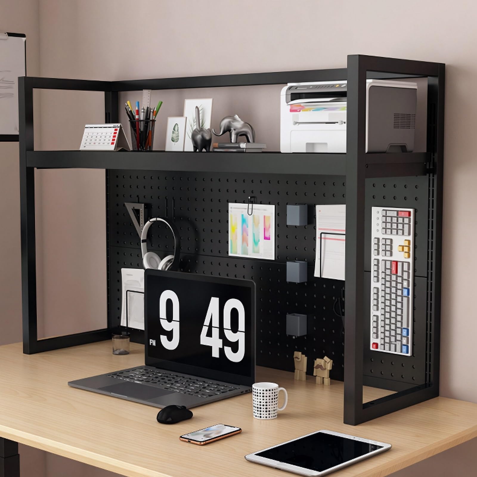Support d'imprimante de bureau réglable en métal avec rangement de table ergonomique
