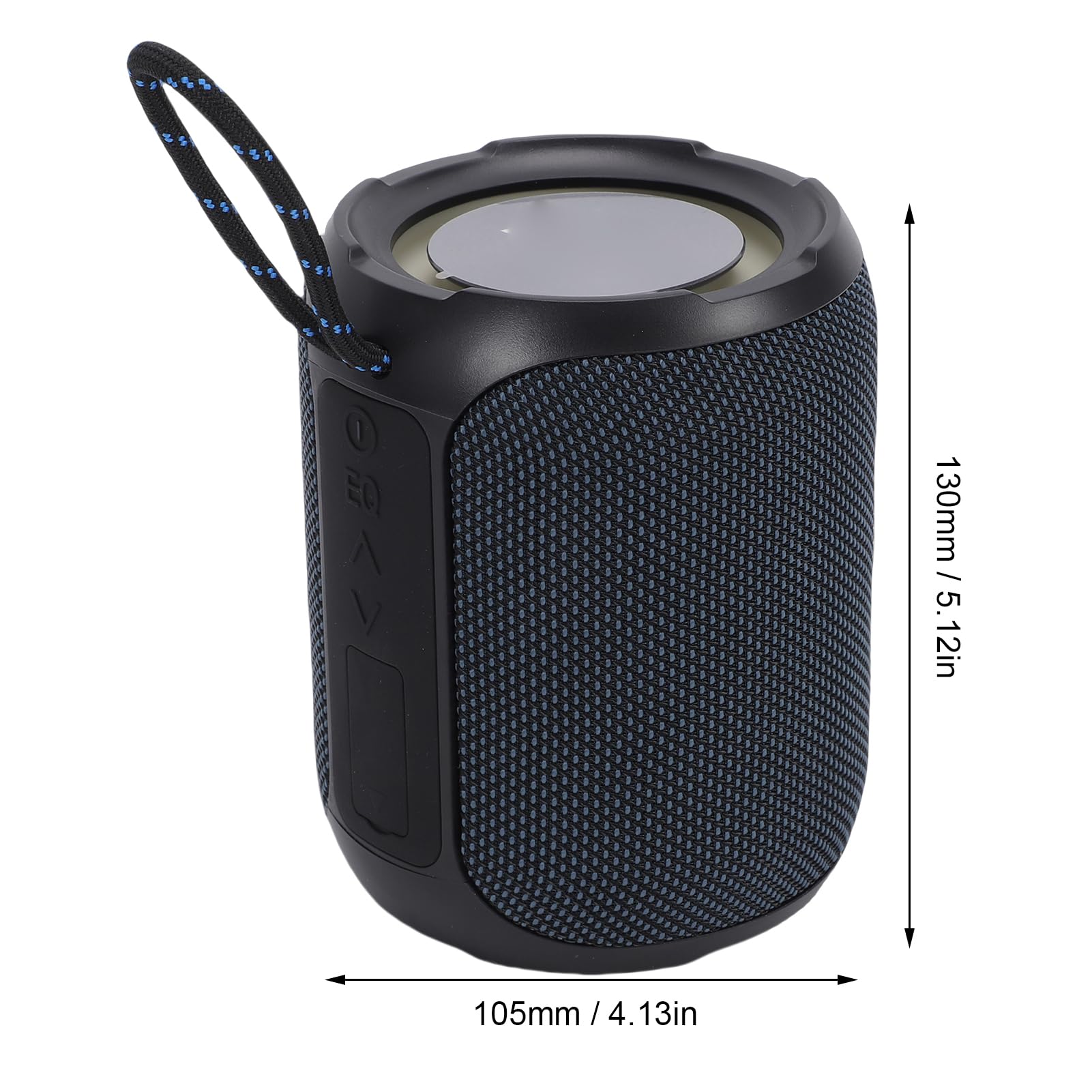 Cassa acustica con grado di protezione IPX7, subwoofer attivo da 5200 mAh, realizzata in ABS siliconico, dimensioni 130 x 130 x 105 mm.
