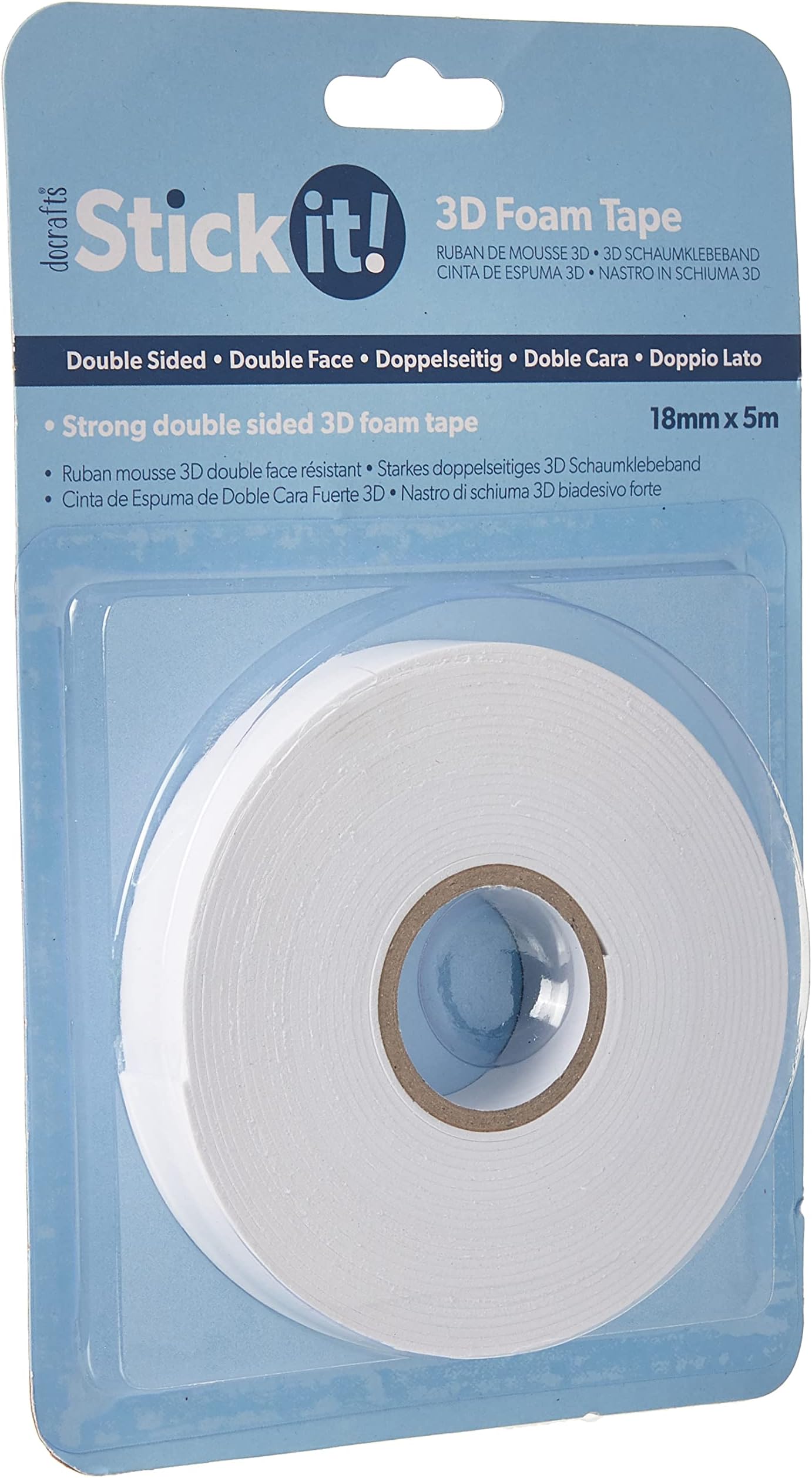 Stick it 3D Foam Tape, 18mm Width, White, 5m, Craft Tape for Home Décor and Scrapbook Accessories, from a Bullet Journal to Card Making and Craft Projects, Scrapbooking Supplies