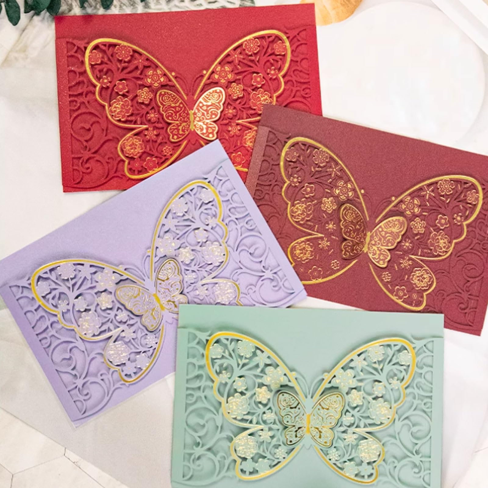 Lot de 50 faire-part de mariage creux, motif papillon estampé à chaud, for anniversaire de mariage Faire-part(Blauw)