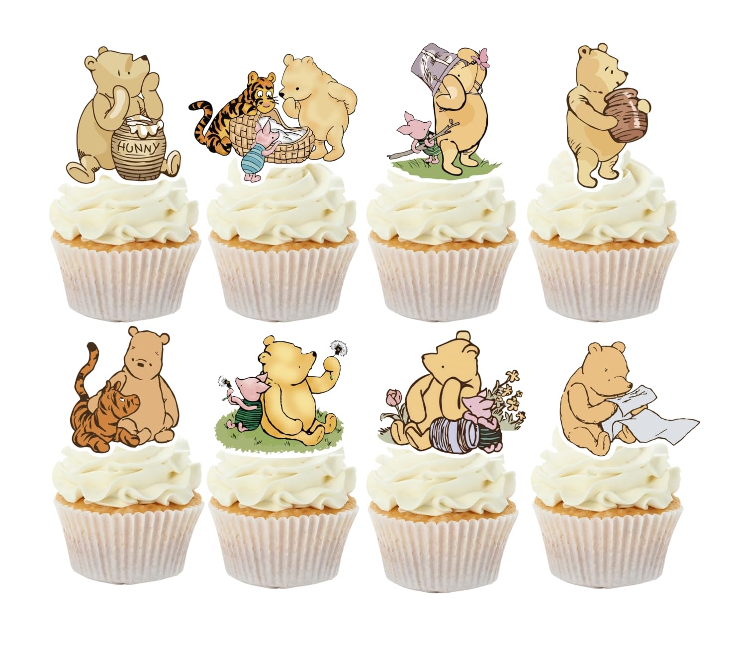 48 Pcs Classic Winnie Cupcake Toppers Cake Topper Cute Pooh Baby Shower Decorations Adorable For Bee Bear Themed Party Decor Welcome Baby First