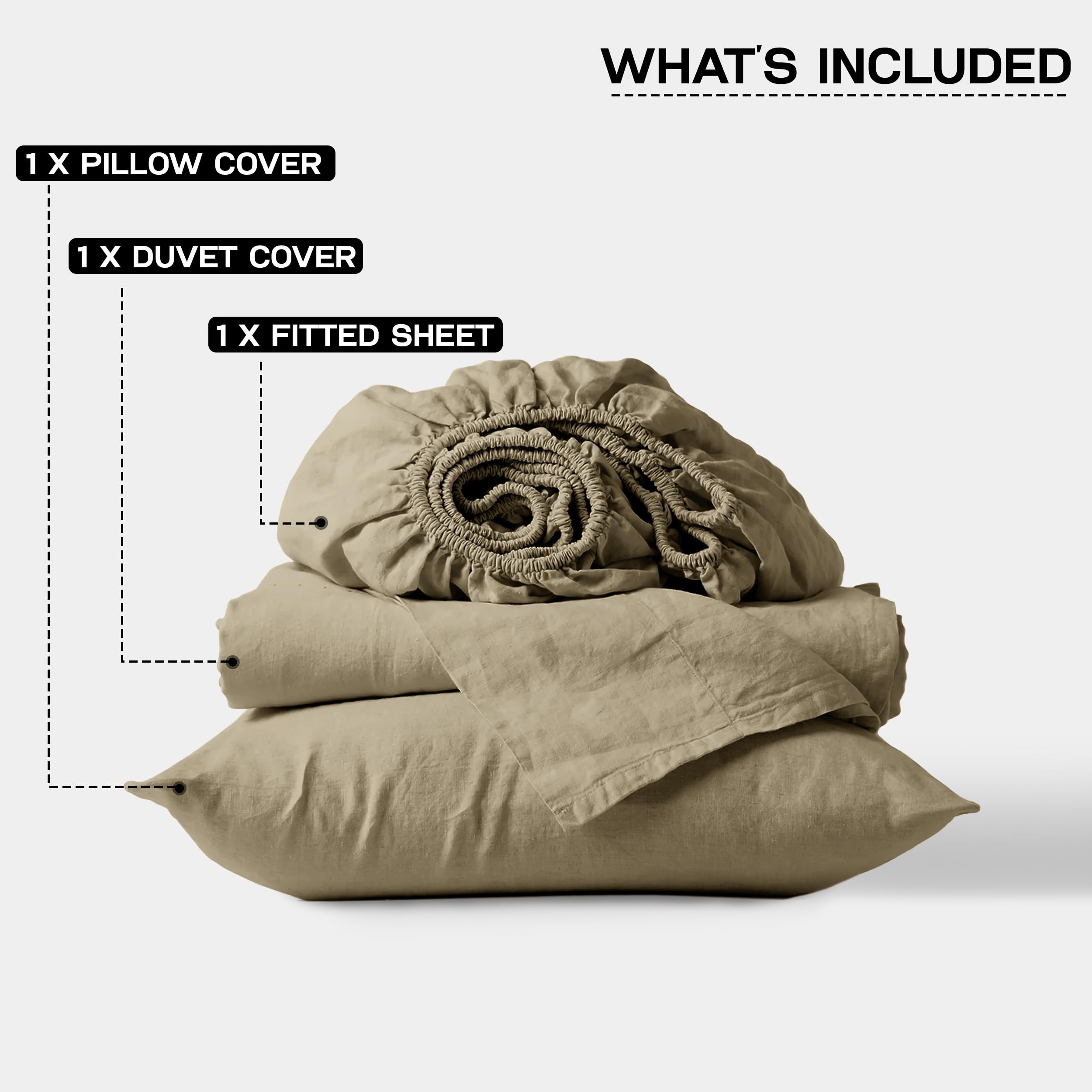 MOONLIGHT20015 Single Bedding Set 3 Piece Duvet Cover Fitted Sheet with Pillow case Soft Brushed Microfiber Duvet Cover sets Beige - Image 2