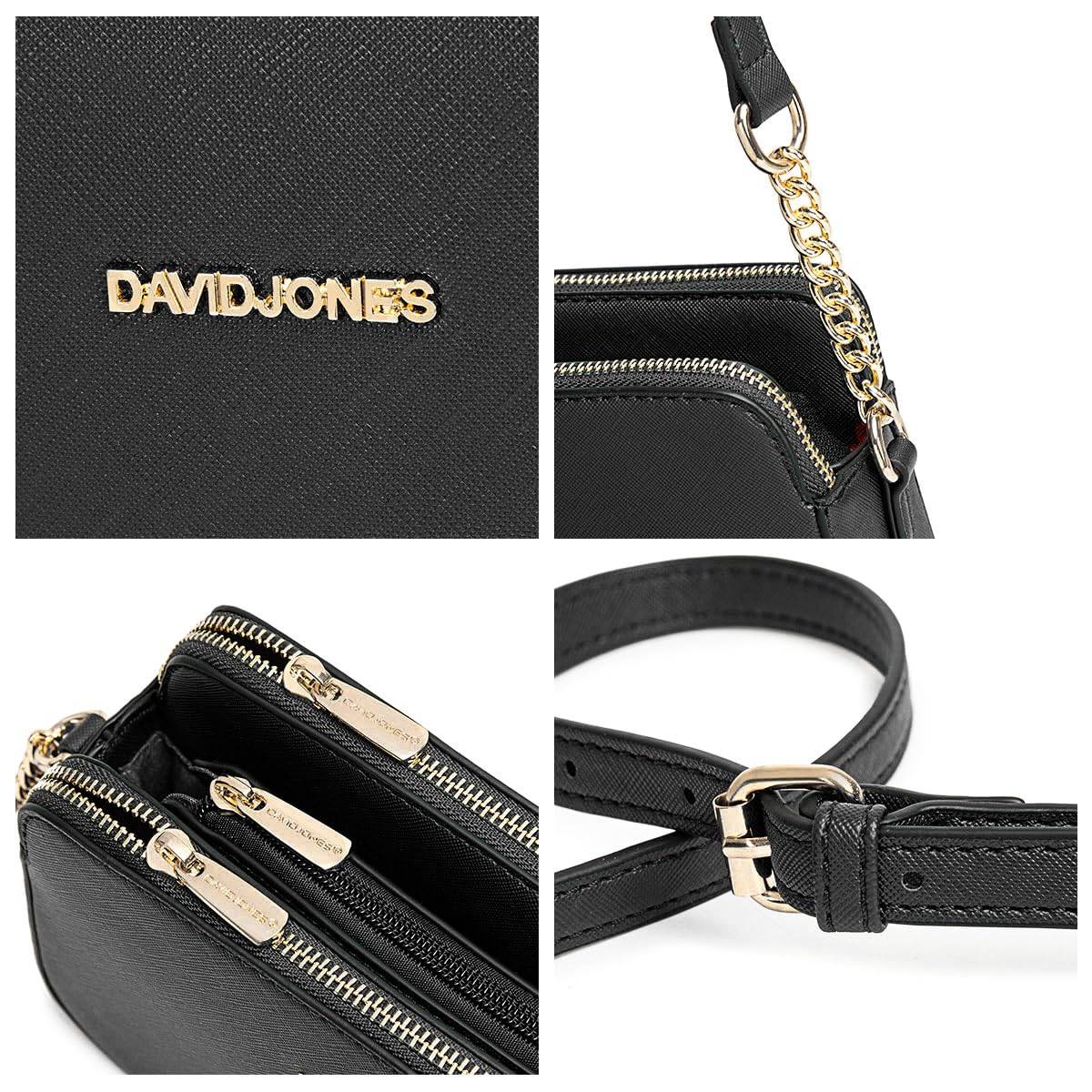 David Jones - Damen Kleine Umhängetasche - Crossbody Bag PU Leder - Reißverschluss Tasche mit 3 Fächern - Elegante starre Handtasche Stilvolle Abendtasche - Schultertasche Alltag Modisch