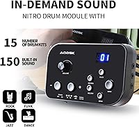 Vista 3 de AODSK Batería eléctrica para principiantes con 150 sonidos, 4 almohadillas silenciosas, 2 pedales, trono, palos, batería electrónica