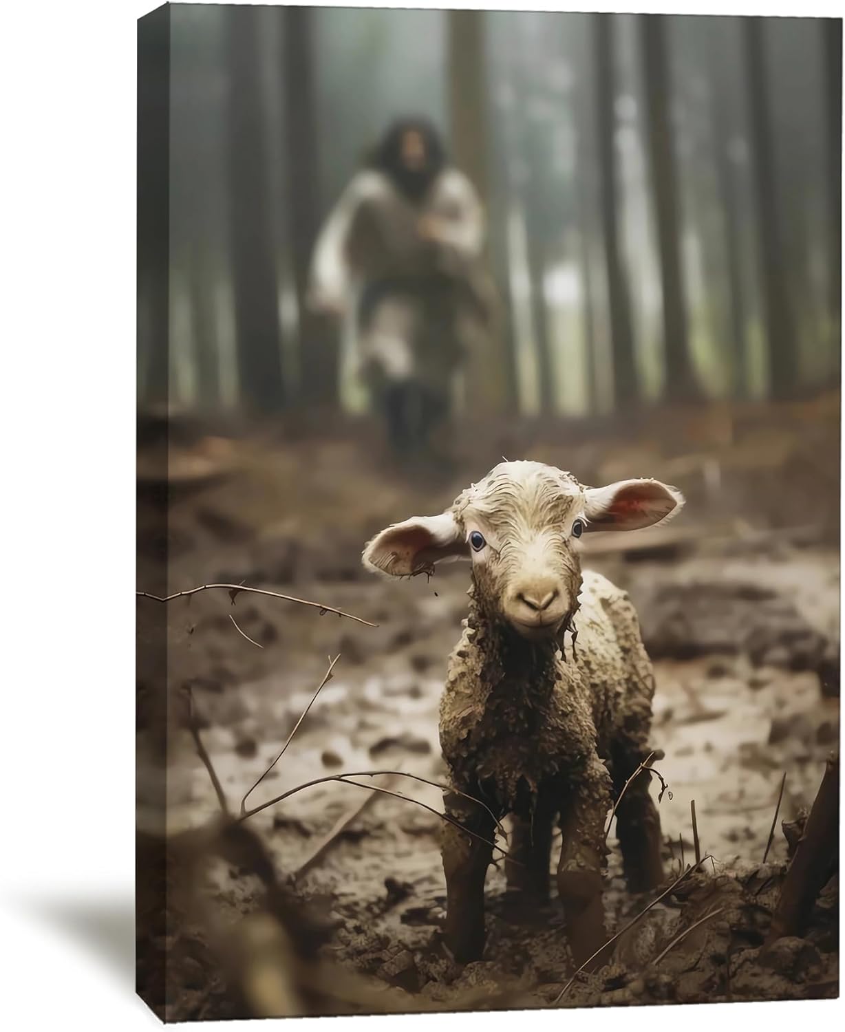 Balgardekor Jesus Running After Lost Lamb Christian Painting Canvas Wall Art Jesus and Lamb Religious Inspirational Home Decor for Living Room Bedroom Office Church (1, Grey 1, 16 x 24 Inches)