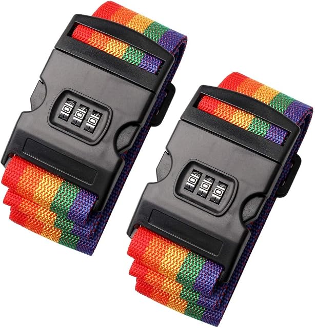 nuoshen 2Pieces Luggage Straps,Packing Belt Suitcase Straps on Your Flight Trip with Coded Lock