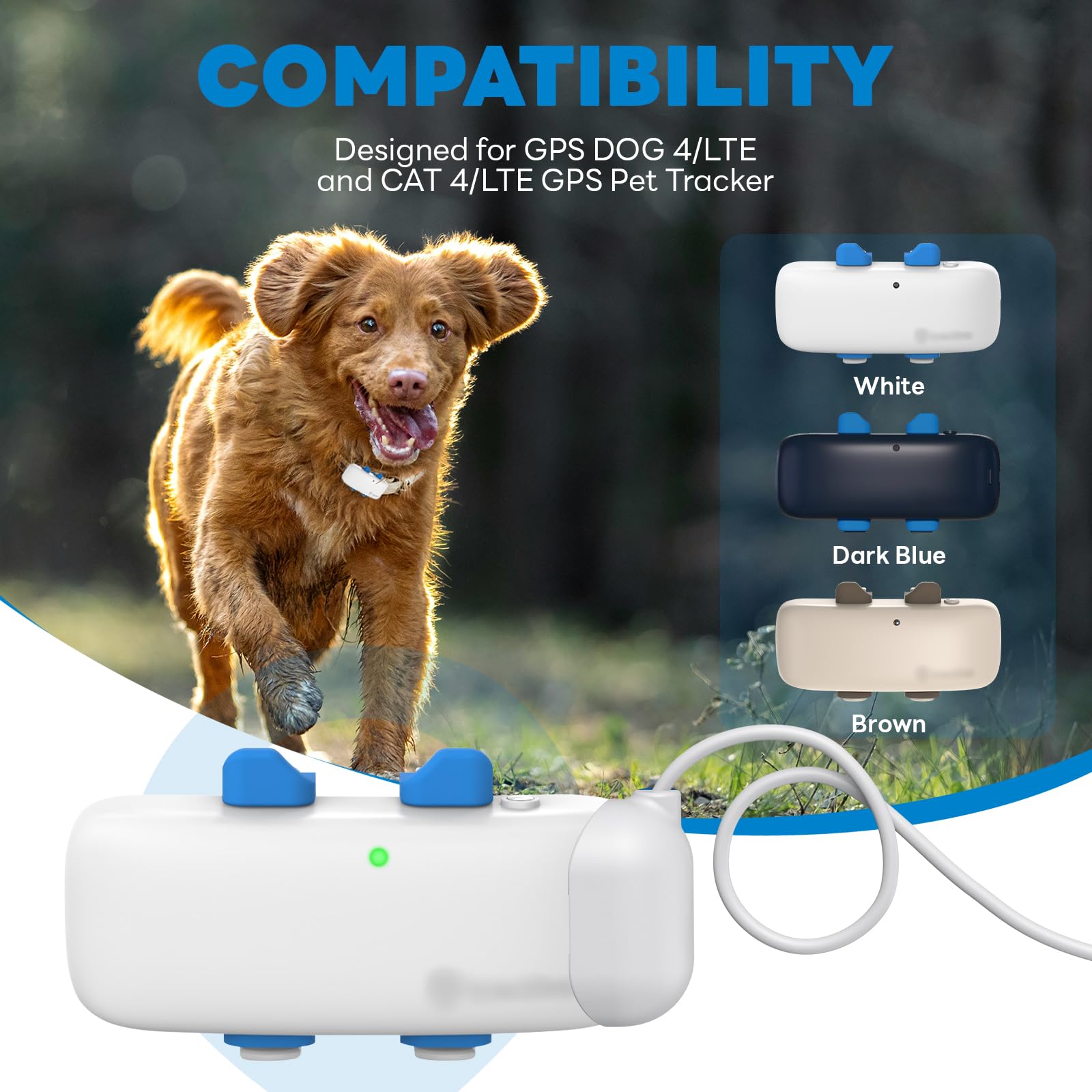 Cargador de clip magnético para rastreador GPS de mascotas compatible con Tracti GPS Location Smart Pet Activity Tracker Reemplazo portátil inalámbrico USB base de carga (blanco)