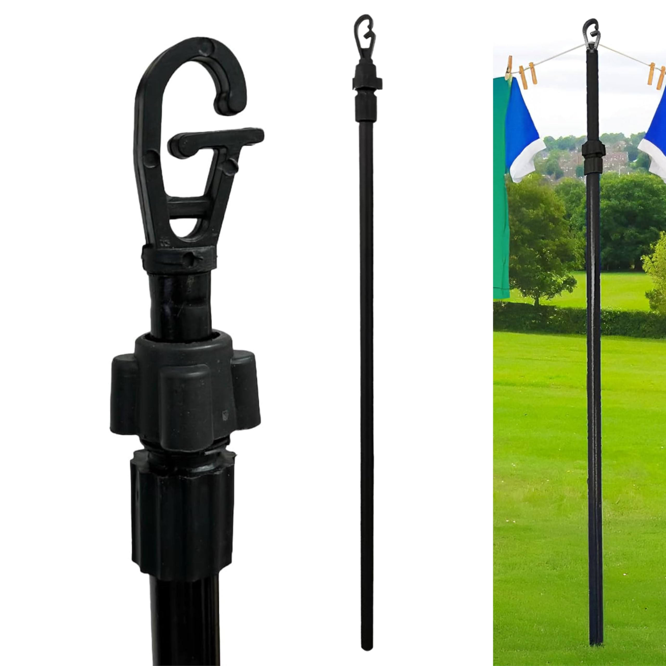 ADEPTNA 1x Heavy Duty Adjustable Washing Line Pole 2.4M Extendable Clothes Line Prop Garden Washing Line for Outdoor Drying Support Strong Telescopic Laundry Pole